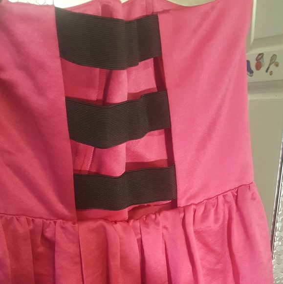 NWT Rachel Roy Black Hot Pink Fuschia Backless Strapless Corset Dress Size 10 - Picture 5 of 9
